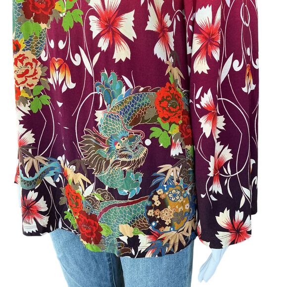 Johnny Was Adalena Kimono Sleeve Tee Women Size M Asian Dragon Floral Print $130 - Picture 4 of 16